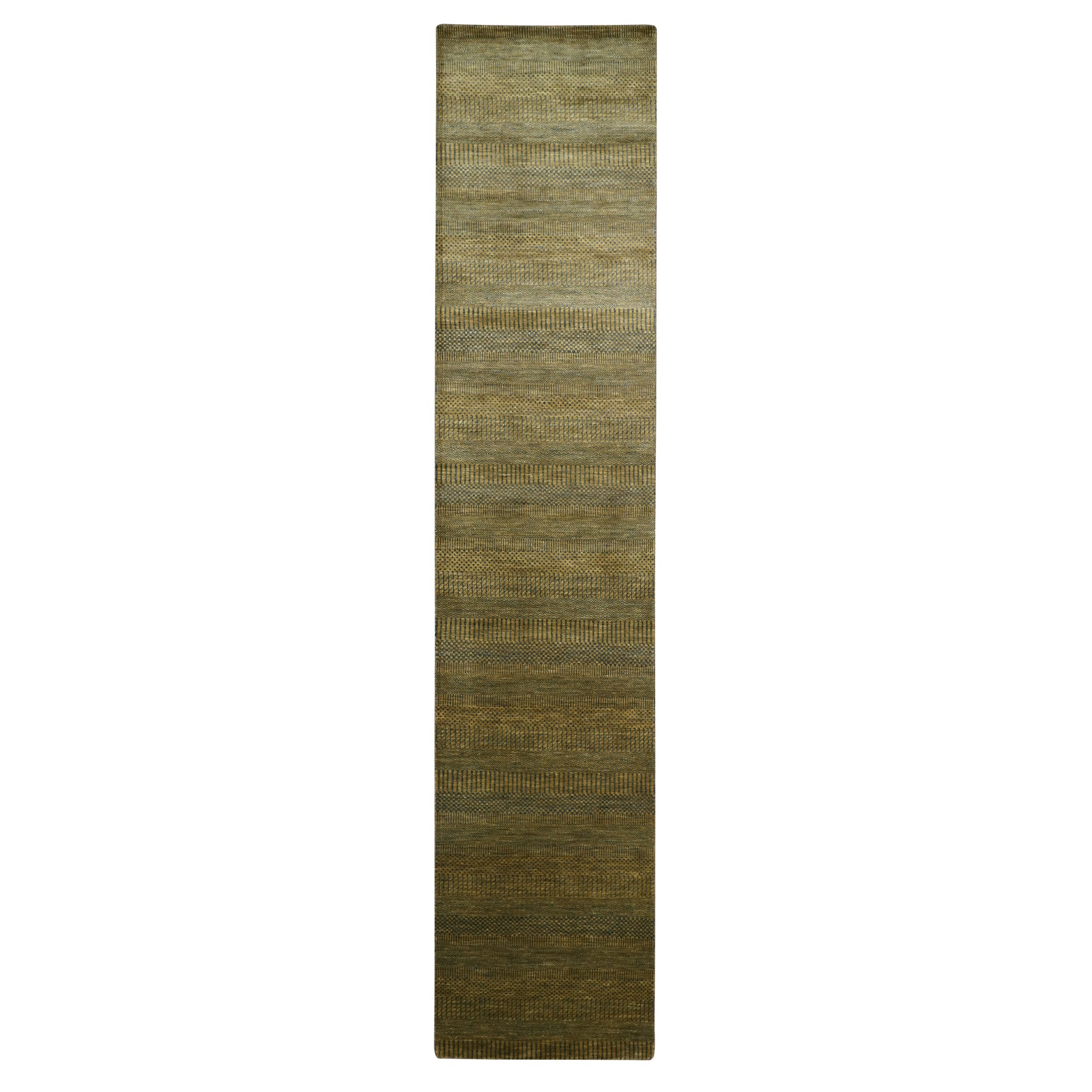 Golden Brown, Wool and Silk, Modern Grass Design, Hand Knotted, Denser Weave, Soft To the Touch, Runner, Oriental Rug